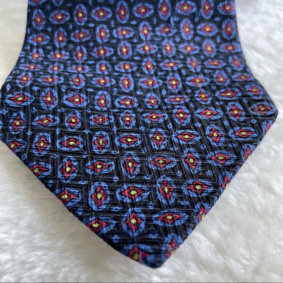 Polo by Ralph Lauren Black Blue and Red Geometric Tile Printed Textured Neck Tie - Picture 3 of 12